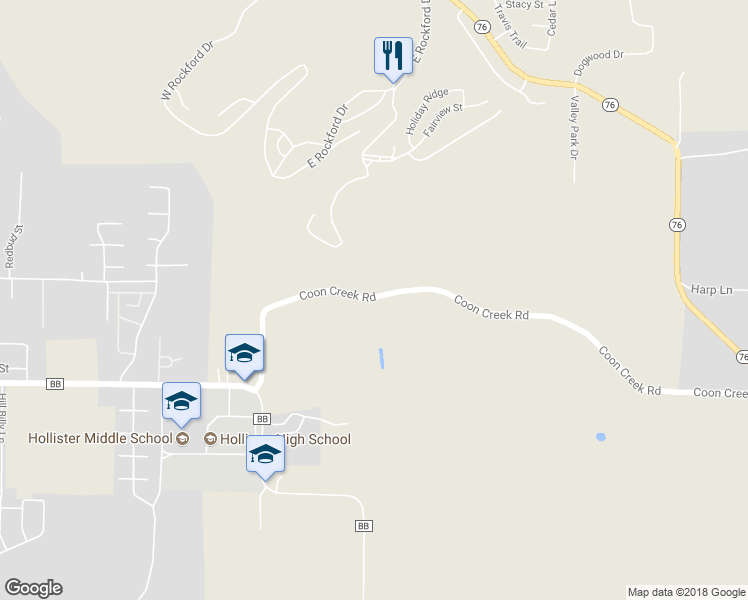 map of restaurants, bars, coffee shops, grocery stores, and more near 580 Coon Creek Road in Hollister