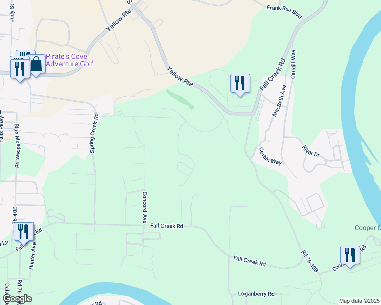 map of restaurants, bars, coffee shops, grocery stores, and more near 175 Golf View Drive in Branson