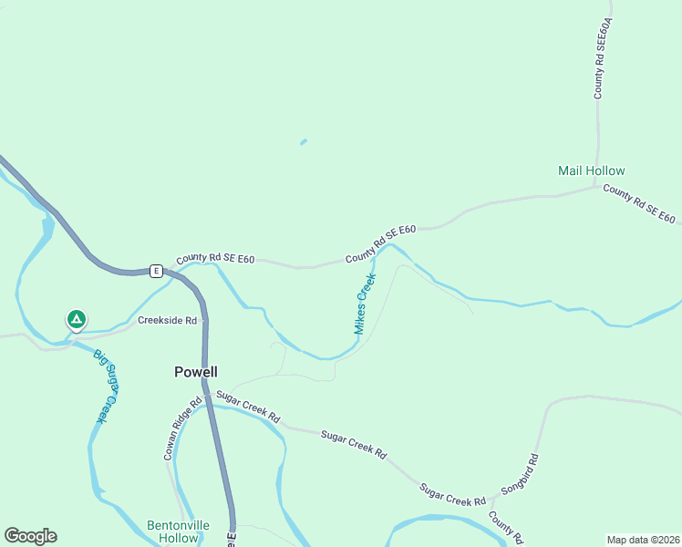 map of restaurants, bars, coffee shops, grocery stores, and more near County Road SE E60 in Rocky Comfort