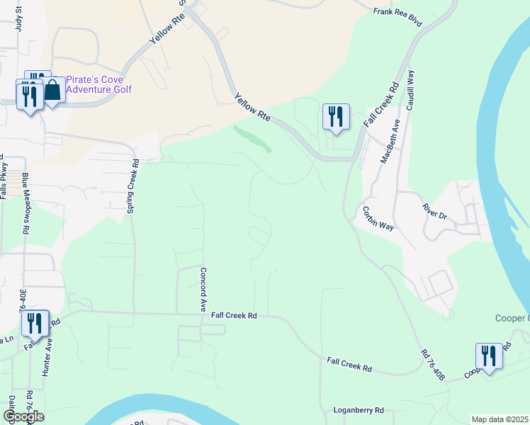 map of restaurants, bars, coffee shops, grocery stores, and more near 175 Golf View Drive in Branson