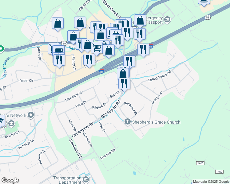 map of restaurants, bars, coffee shops, grocery stores, and more near 157 Saul Drive in Bristol