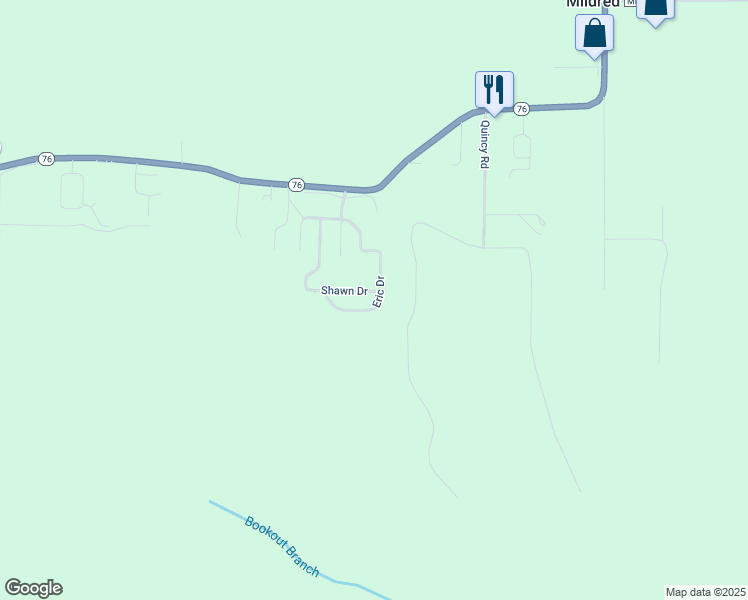 map of restaurants, bars, coffee shops, grocery stores, and more near 160 Eric Drive in Kirbyville