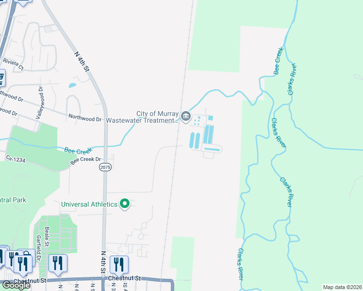 map of restaurants, bars, coffee shops, grocery stores, and more near 1 C C Lowry Drive in Murray