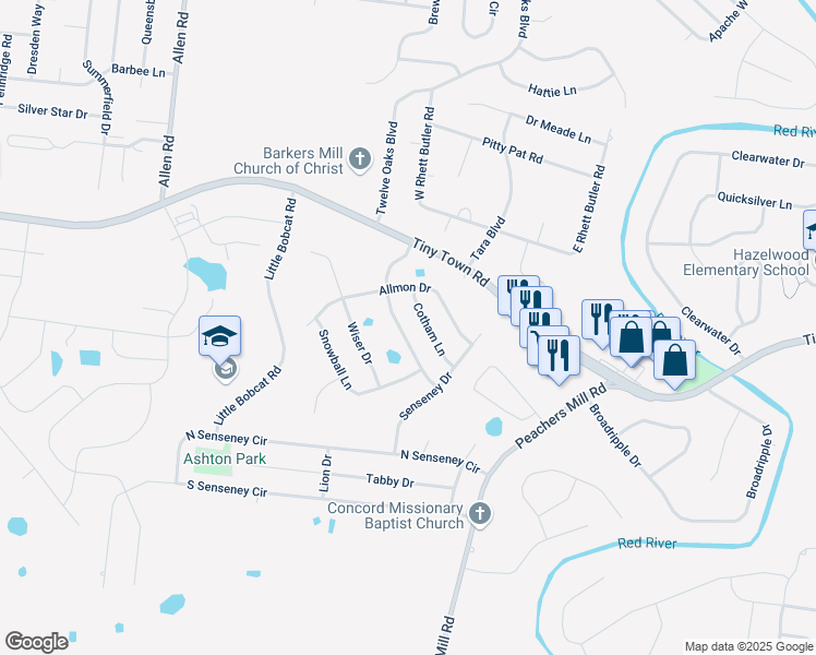 map of restaurants, bars, coffee shops, grocery stores, and more near 3349 Franklin Meadows Way in Clarksville