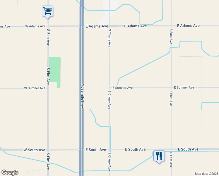 map of restaurants, bars, coffee shops, grocery stores, and more near 499 East Sumner Avenue in Fresno
