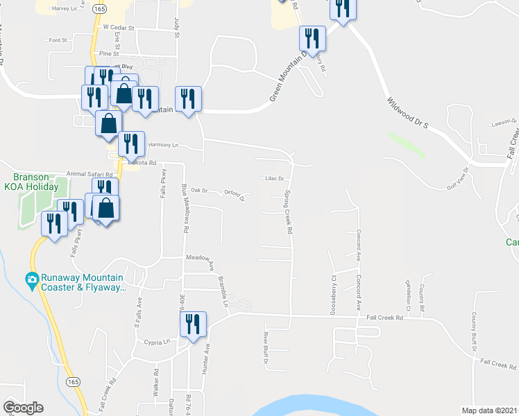 map of restaurants, bars, coffee shops, grocery stores, and more near 192 Hickory Dr in Branson