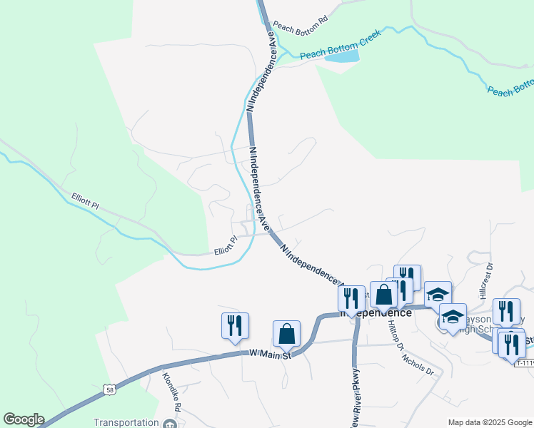 map of restaurants, bars, coffee shops, grocery stores, and more near 503 North Independence Avenue in Independence