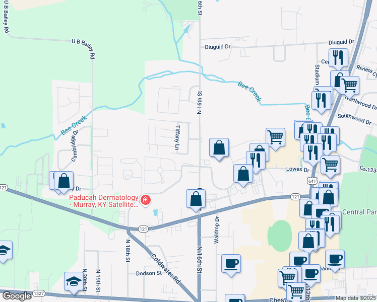 map of restaurants, bars, coffee shops, grocery stores, and more near Campbell Street in Murray