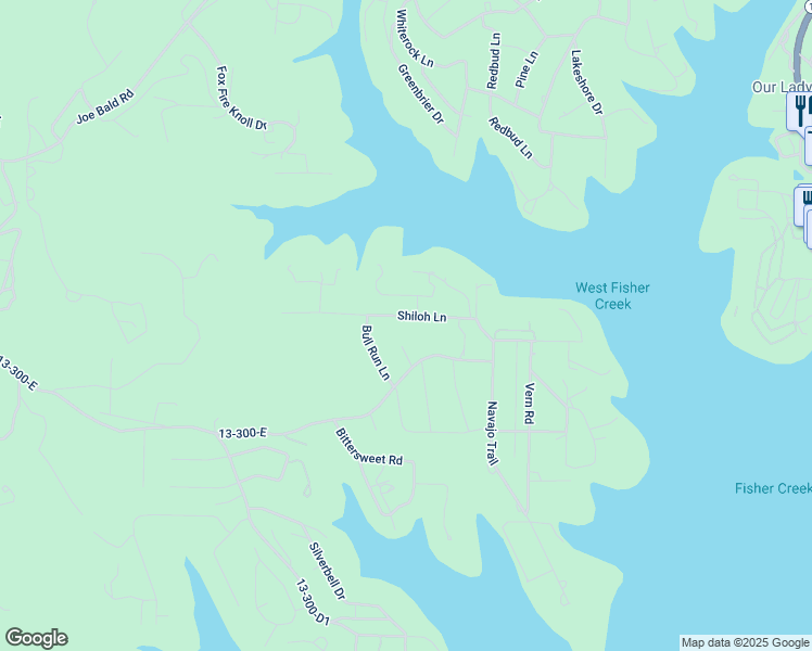 map of restaurants, bars, coffee shops, grocery stores, and more near 224 Shiloh Lane in Kimberling City