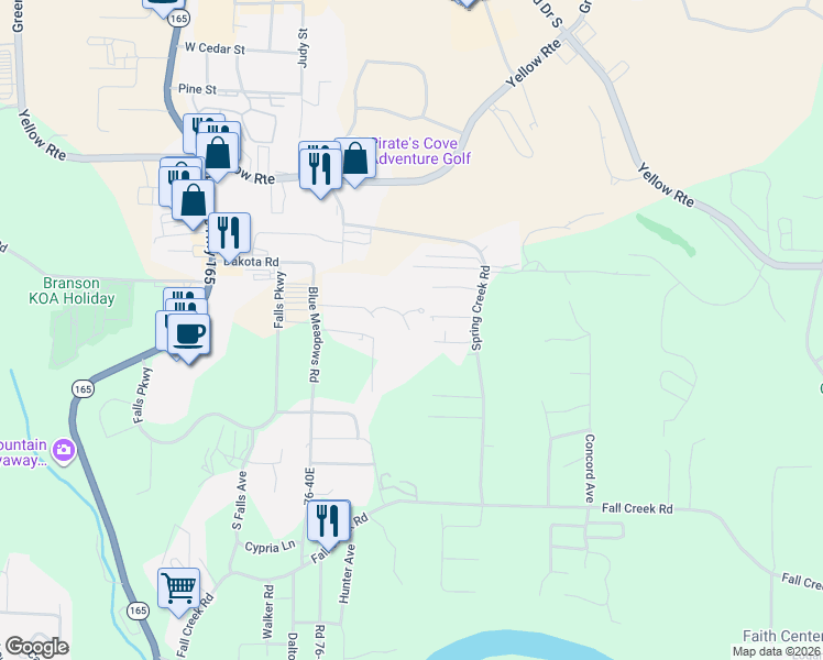map of restaurants, bars, coffee shops, grocery stores, and more near 192 Hickory Drive in Branson