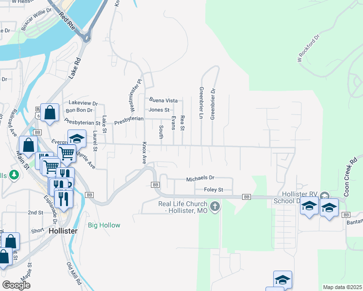 map of restaurants, bars, coffee shops, grocery stores, and more near 900 Evergreen Avenue in Hollister