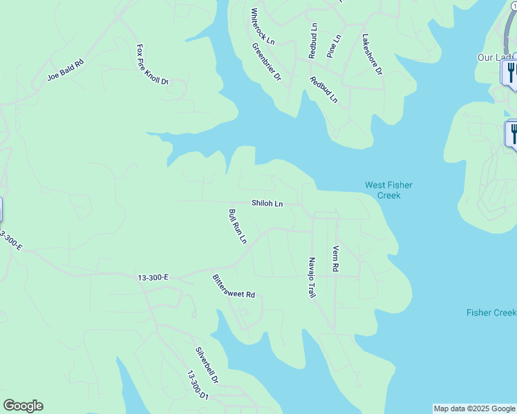 map of restaurants, bars, coffee shops, grocery stores, and more near 224 Shiloh Lane in Kimberling City