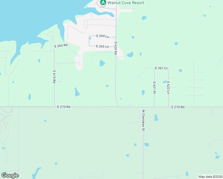map of restaurants, bars, coffee shops, grocery stores, and more near 26655-26999 S 620 Rd in Grove