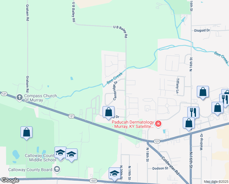 map of restaurants, bars, coffee shops, grocery stores, and more near 90 Megan Drive in Murray