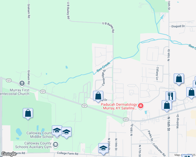 map of restaurants, bars, coffee shops, grocery stores, and more near 210 Megan Drive in Murray