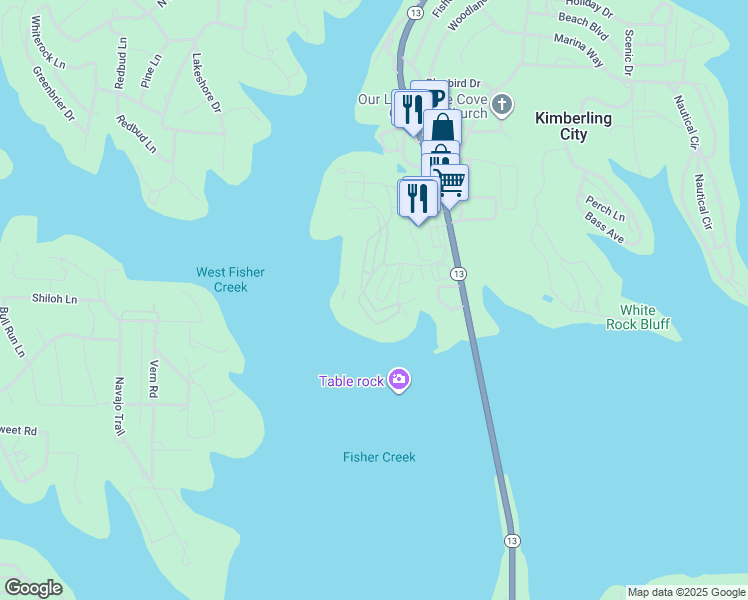 map of restaurants, bars, coffee shops, grocery stores, and more near 404/405 Anchors Point Lane in Kimberling City