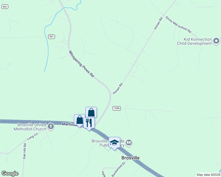 map of restaurants, bars, coffee shops, grocery stores, and more near 3160 Inman Road in Danville