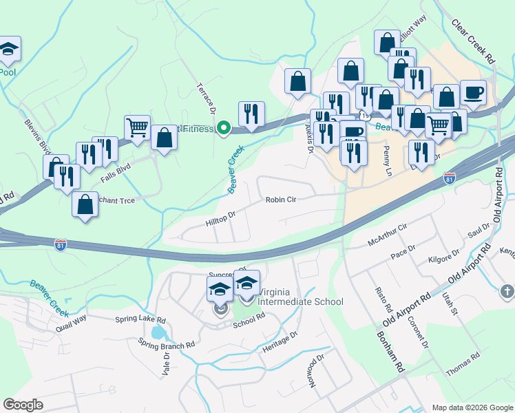 map of restaurants, bars, coffee shops, grocery stores, and more near 2-98 Green Valley Rd in Bristol