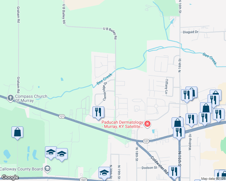 map of restaurants, bars, coffee shops, grocery stores, and more near 349 U B Bailey Road in Murray