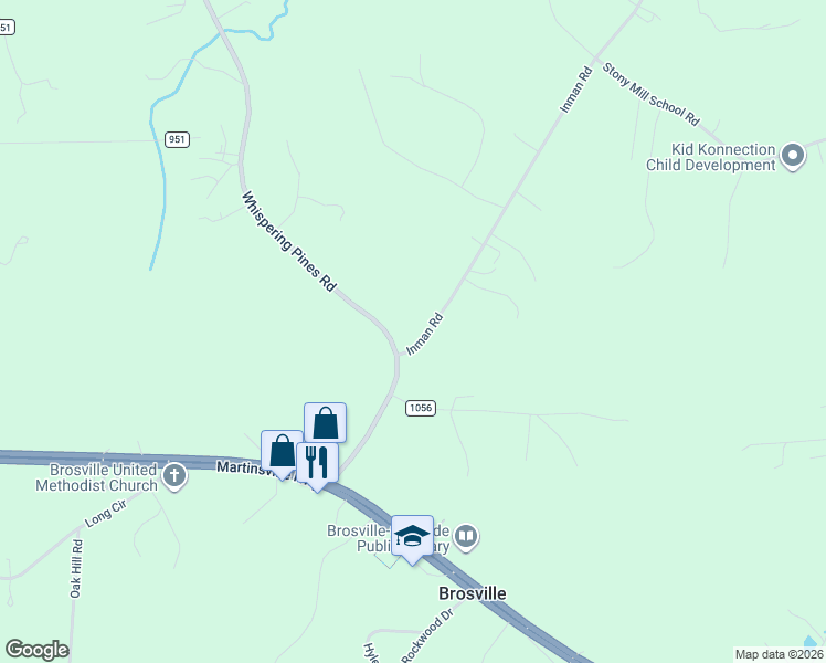 map of restaurants, bars, coffee shops, grocery stores, and more near 3160 Inman Road in Danville