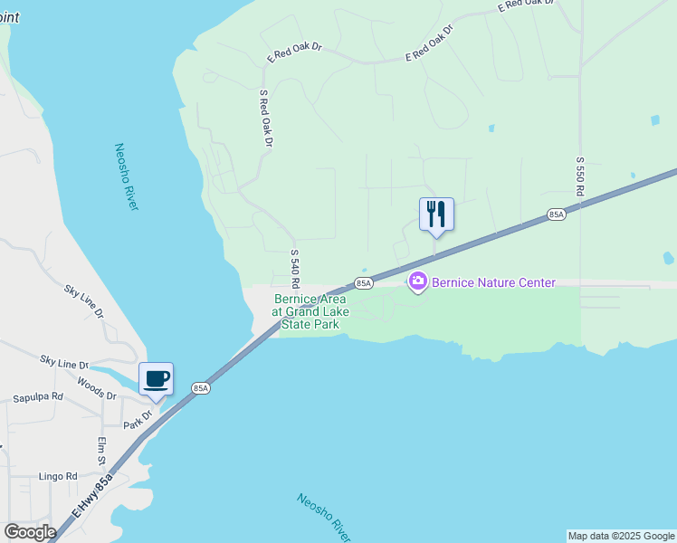 map of restaurants, bars, coffee shops, grocery stores, and more near 45292 Oklahoma 85A in Bernice