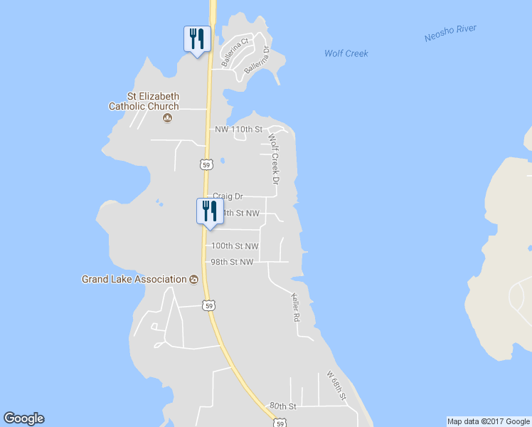 map of restaurants, bars, coffee shops, grocery stores, and more near 1516 104th Street Northwest in Grove