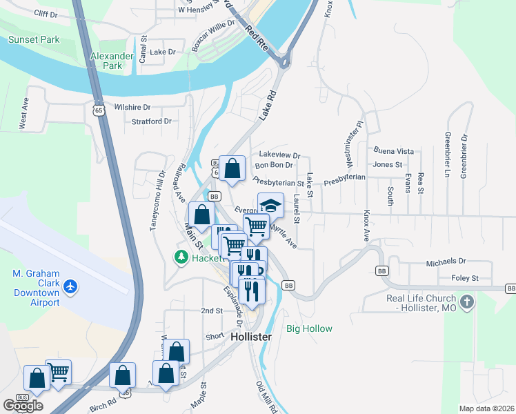 map of restaurants, bars, coffee shops, grocery stores, and more near 305 Myrtle Ave in Hollister