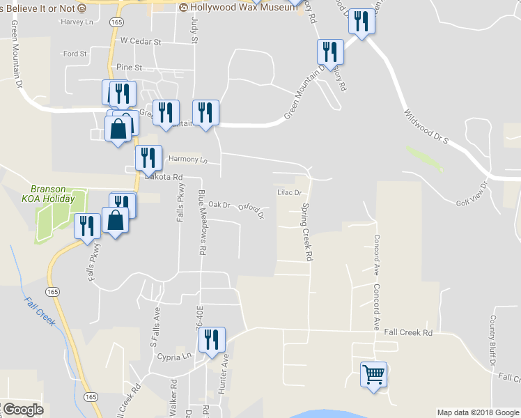 map of restaurants, bars, coffee shops, grocery stores, and more near 106 Oxford Court in Branson