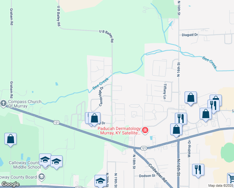 map of restaurants, bars, coffee shops, grocery stores, and more near 349-437 Bailey Road in Murray