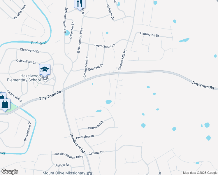 map of restaurants, bars, coffee shops, grocery stores, and more near 2500 Tiny Town Road in Clarksville