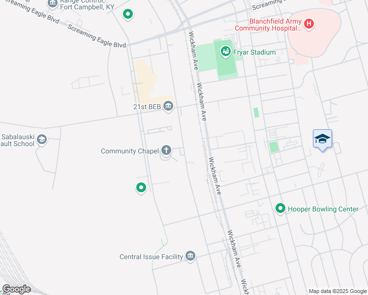 map of restaurants, bars, coffee shops, grocery stores, and more near Desert Storm Avenue in Fort Campbell