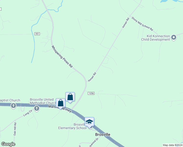 map of restaurants, bars, coffee shops, grocery stores, and more near Inman Road in Danville