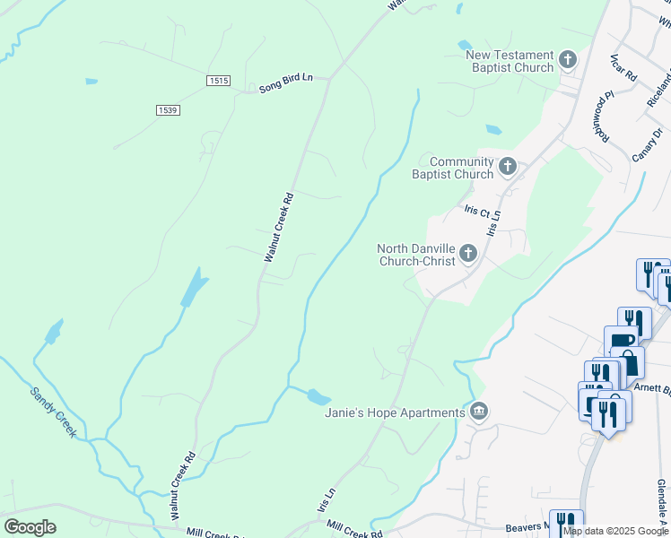 map of restaurants, bars, coffee shops, grocery stores, and more near 1119 Walnut Creek Road in Danville