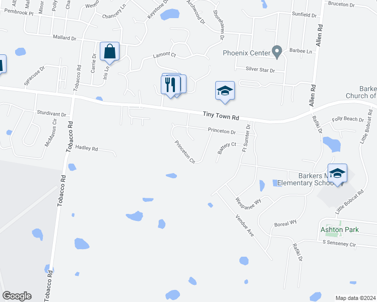 map of restaurants, bars, coffee shops, grocery stores, and more near 780 Princeton Circle in Clarksville