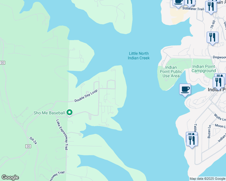 map of restaurants, bars, coffee shops, grocery stores, and more near Valley Beach Drive in Reeds Spring