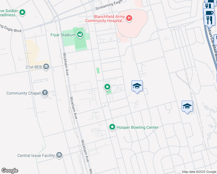 map of restaurants, bars, coffee shops, grocery stores, and more near 14th Street in Fort Campbell