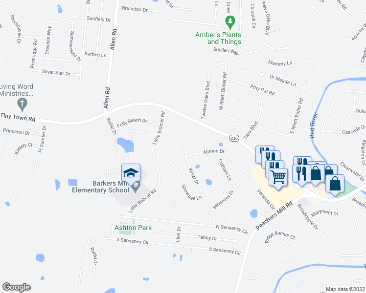 map of restaurants, bars, coffee shops, grocery stores, and more near 3328 Wiser Drive in Clarksville