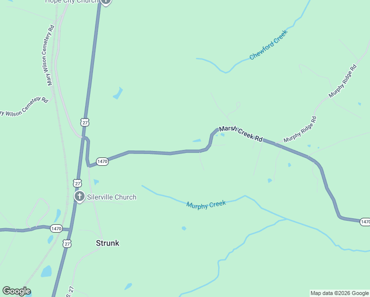 map of restaurants, bars, coffee shops, grocery stores, and more near Marsh Creek Road in Strunk