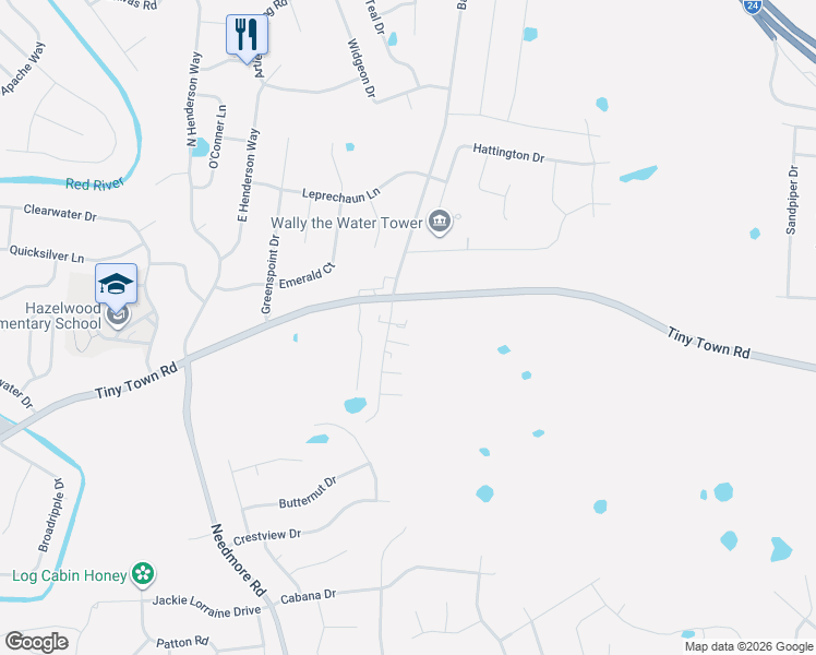 map of restaurants, bars, coffee shops, grocery stores, and more near 3285 Tower Drive in Clarksville
