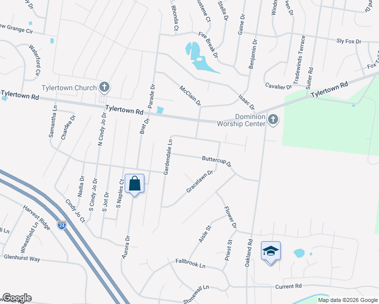 map of restaurants, bars, coffee shops, grocery stores, and more near 697 Buttercup Drive in Clarksville
