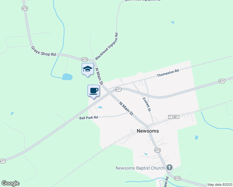 map of restaurants, bars, coffee shops, grocery stores, and more near 28727 North Main Street in Newsoms