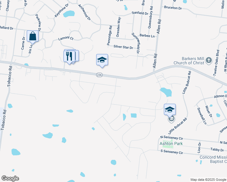 map of restaurants, bars, coffee shops, grocery stores, and more near 1066 Tiny Town Road in Clarksville