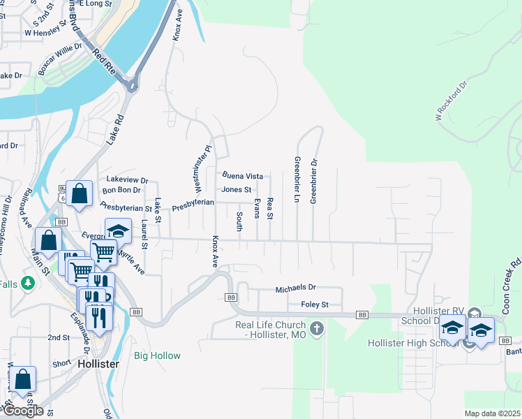 map of restaurants, bars, coffee shops, grocery stores, and more near 190 Evans in Hollister