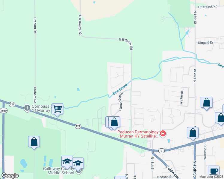 map of restaurants, bars, coffee shops, grocery stores, and more near 147 Harvard Drive in Murray