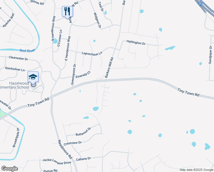 map of restaurants, bars, coffee shops, grocery stores, and more near 3287 Tower Drive in Clarksville