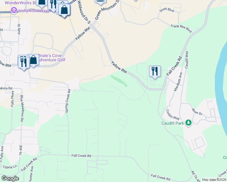 map of restaurants, bars, coffee shops, grocery stores, and more near 201 Golf View Drive in Branson