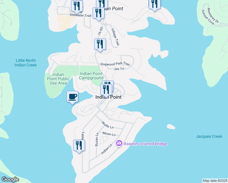 map of restaurants, bars, coffee shops, grocery stores, and more near in Indian Point