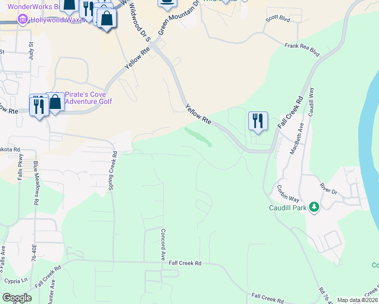 map of restaurants, bars, coffee shops, grocery stores, and more near 201 Golf View Drive in Branson