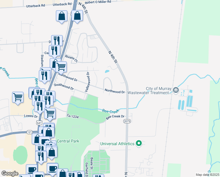 map of restaurants, bars, coffee shops, grocery stores, and more near 1401 Michelle Drive in Murray