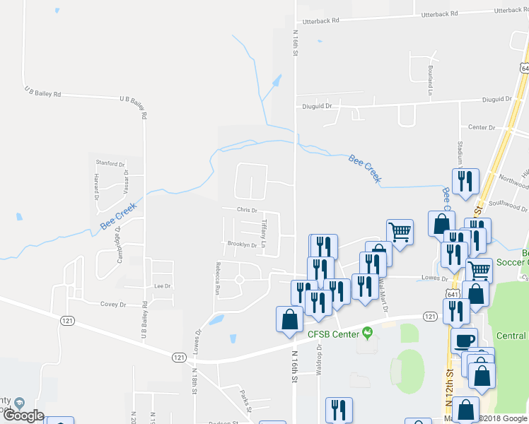 map of restaurants, bars, coffee shops, grocery stores, and more near 1407 Tiffany Lane in Murray